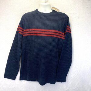 NWT Ferruche Chunky Knit Sweater Mens XL Navy Red Stripe Crewneck Long-Sleeve
